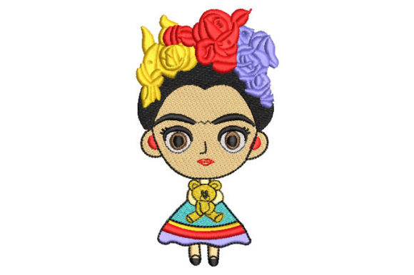 Child Doll with Bear Embroidery Design