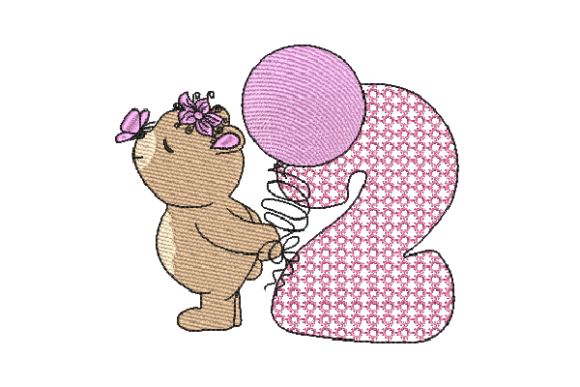 Number 2 Cute Teddy Embroidery Design