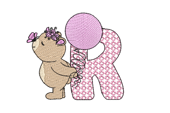 R Girl Teddy Embroidery Design